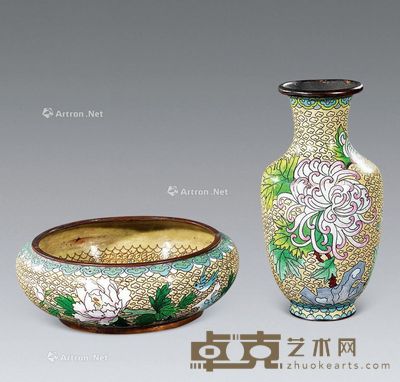 民国 花卉景泰蓝笔洗 瓶 18cm；6cm