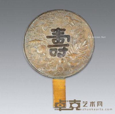 日本老铜镜 径24cm；柄长9.5cm