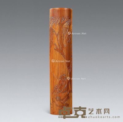 清代 竹刻人物臂搁 长26cm;宽5.6cm