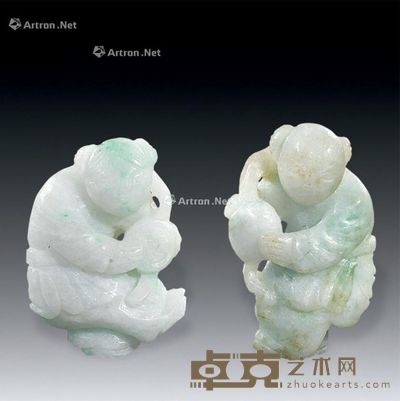 民国 翡翠童子 （一对） 4.5×1.8×3cm