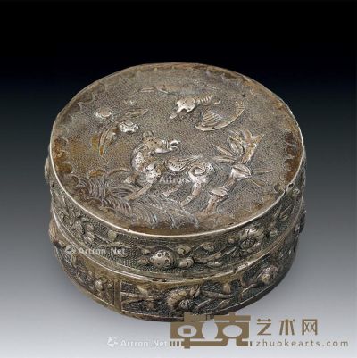 清代 珍珠地福寿三多银粉盒 5.6×2.8cm