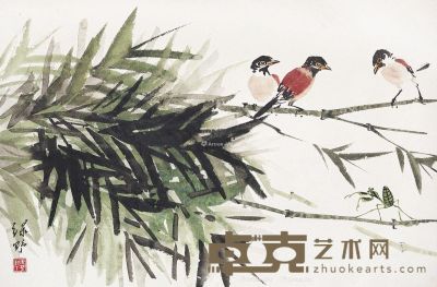 叶绿野 竹鸟 镜片 44×67cm