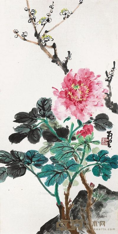 马万里 牡丹 镜框 69×35cm