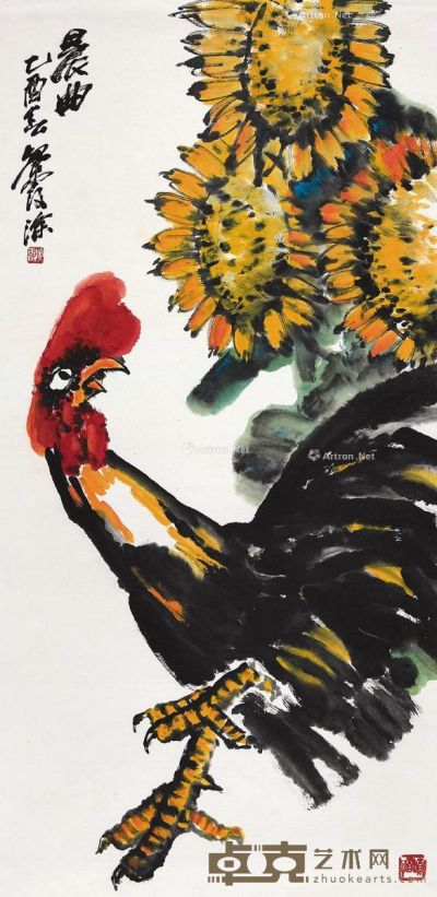 郑餐霞 鸡（晨曲） 镜片 138×68cm