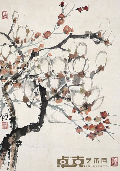 程十发 玉兰花 镜片 61×43cm