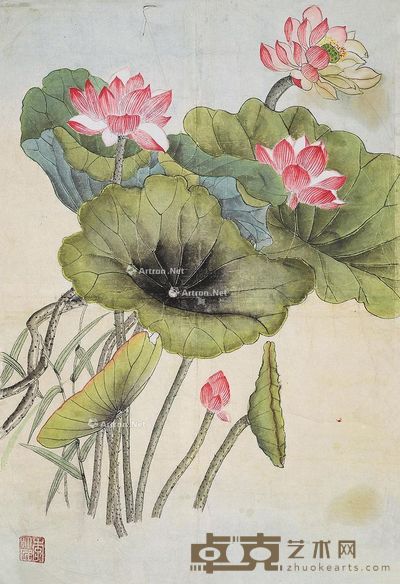 李州民 荷花图 立轴 64×43cm