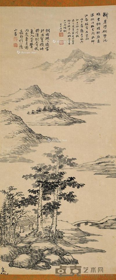 吴嘉行 水墨山水图轴 绢本 103×45cm