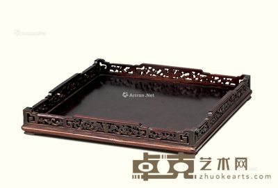 红木花卉纹四方茶盘 长29.5cm;宽29.5cm;高4cm