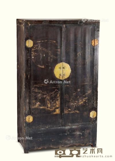 明代（1368-1644年） 黑漆金彩贴金人物故事纹柜 长85cm；宽43.2cm；高147.2cm