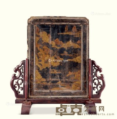 明代（1368-1644年） 大漆描金山水纹砚屏 通高52.8cm