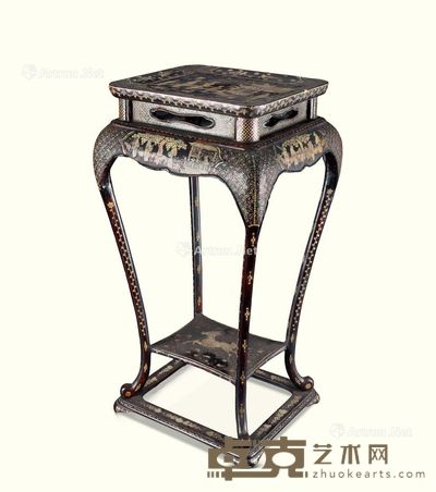 明代(1368-1644年) 大漆嵌螺钿人物纹花几 高47.6cm