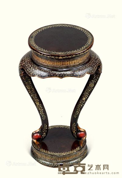 明代（1368-1644年） 褐漆嵌镙钿花卉纹二足香几 高42cm