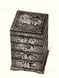 明代（1368-1644年） 大漆嵌螺钿人物故事纹四层四方盖盒
