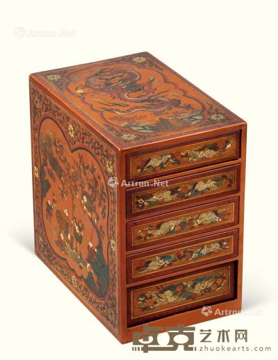 明代（1368-1644年） 朱漆存星龙纹双通五层屉盒 长30.7cm；宽20cm；高30.5cm