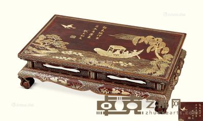 清代（1644-1911年） 大漆嵌螺钿诗画纹长方桌 长54.5cm；宽34cm；高15.2cm
