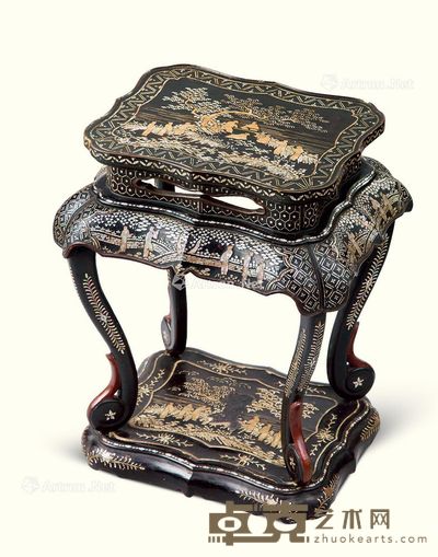 清代（1644-1911年） 大漆嵌螺钿人物纹花台 长35.5cm；宽29.5cm；高43.1cm