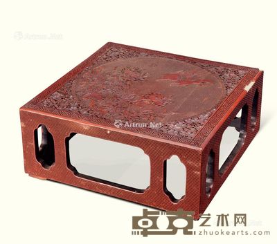明末清初(约1627-1684年) 剔红花鸟纹四方桌 长38cm;宽38cm;高16cm