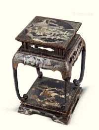 清代（1644-1911年） 黑漆嵌螺钿亭台楼阁人物纹四方花台