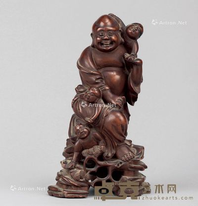 清代（1644-1911年） 黄杨木雕童子戏弥勒立像 高19.5cm