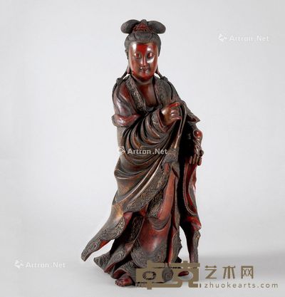 清代（1644-1911年） 大漆执如意观音立像 高51.7cm
