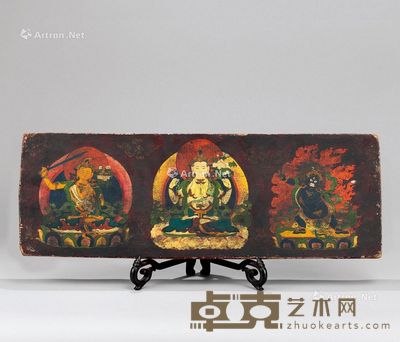 明代（1368-1644年） 彩绘十相自在护经板 长68.5cm；宽24.5cm