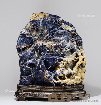 青金石雕山水牧牛纹山子摆件 高35.5cm