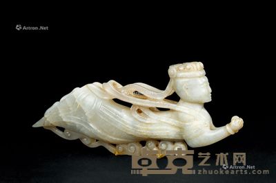 元代-明代(1271-1644年) 白玉飞天摆件 长17.2cm;高7.3cm