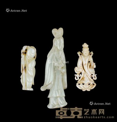 清代（1644-1911年） 玉雕寿星 人物 僊女 （三件一组） 尺寸不一