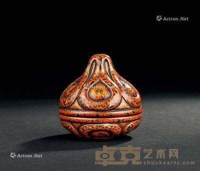 元代-明代（1271-1644年） 朱漆描金花卉纹香盒 直径6.1cm；高6cm