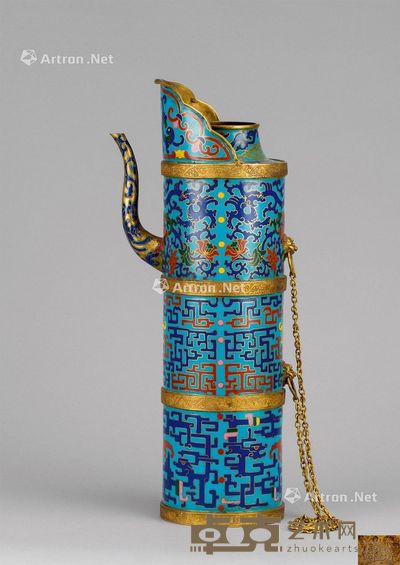 清代（1644-1911年） 铜掐丝珐琅鎏金龙纹多穆壶 高51cm