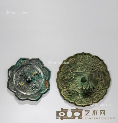 金代（1115-1234年） 唐代（618-907年） 航海纹铜镜 瑞兽花鸟花棱镜 （二件一组） 尺寸不一