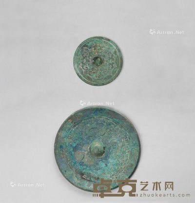 东汉（A.D.25-220年） 线刻内行花纹保子长寿四叶座铜镜 内行花纹铜镜 （二件一组） 尺寸不一