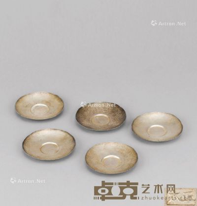 银制圆茶托 （五件一组） 直径7.3cm；高1cm；重134g