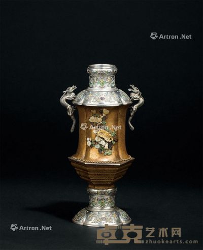 银包莳绘嵌螺钿花鸟纹双龙耳瓶 高21cm
