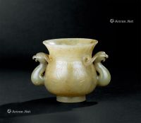 明代-清代（1368-1911年） 青玉刻凤纹双凤耳杯