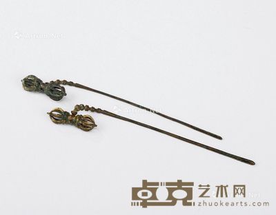 辽代(907-1125年) 铜鎏金金刚杵发簪 (二件一组) 尺寸不一