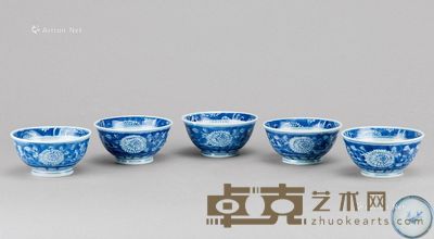 清康熙（1662-1722年） 青花花卉纹茶杯 （五件一组） 直径9；高4.5cm