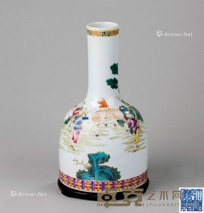 粉彩耕作图纹摇铃尊 高24.7cm