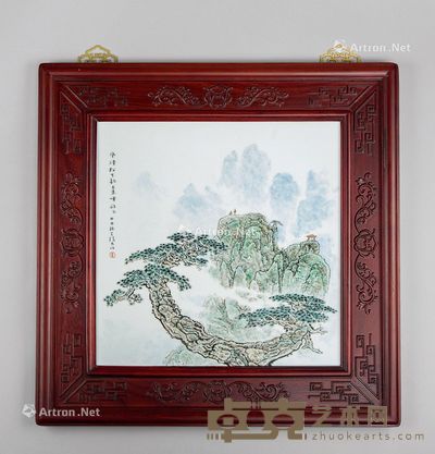 彩绘风清松生韵云来峰欲飞纹瓷板 本体长48.5；宽48.5cm；整体长71.5；宽71.5cm