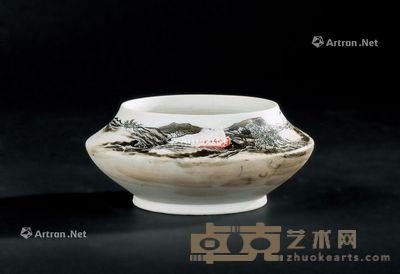 民国（1912-1949年） 墨彩山水金玉满堂纹水盂 直径11.6；高5cm