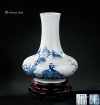 清代（1644-1911年） 青花诗画纹荸荠瓶