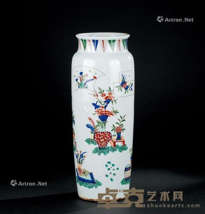 清康熙（1662-1722年） 五彩清供图纹筒瓶 高44.8cm