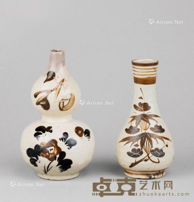 南宋（1127-1279年） 吉州窑花卉纹葫芦瓶磁州窑花鸟纹瓶 （二件一组） 尺寸不一