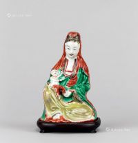 清代（1644-1911年） 红绿彩送子观音座像