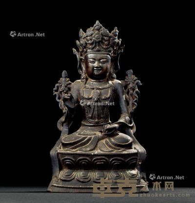明代（1368-1644年） 铜观音菩萨座像 高24.2cm