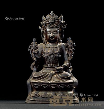 明代(1368-1644年) 铜观音菩萨座像 高24.2cm