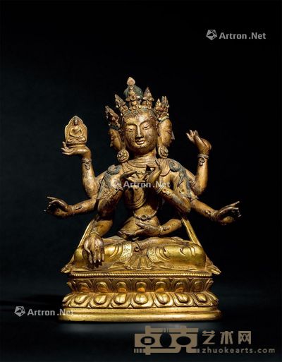 清乾隆(1736-1795年) 铜鎏金尊胜佛母座像 高17cm