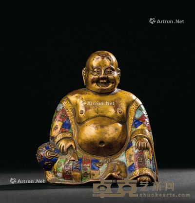 清代（1644-1911年） 铜鎏金珐琅彩弥勒座像 高17.3cm