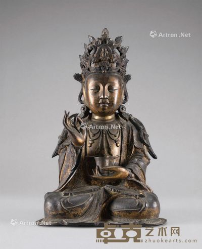 明代(1368-1644年) 铜鎏金观音菩萨座像 高25cm