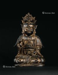 明代（1368-1644年） 铜漆金加彩观音菩萨座像